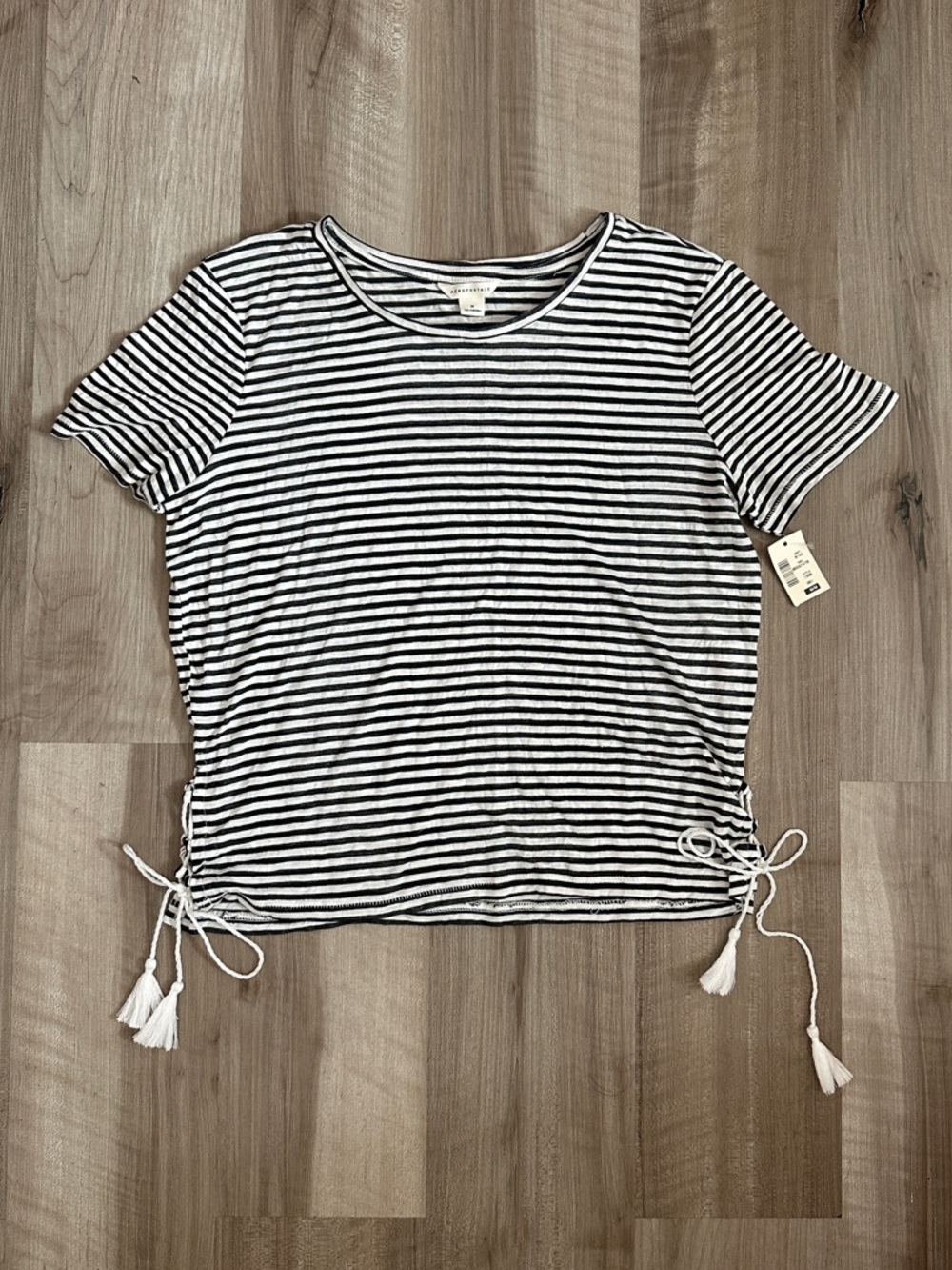NWT Aeropostale Striped Short-Sleeve Drawstring Tee - Black & White